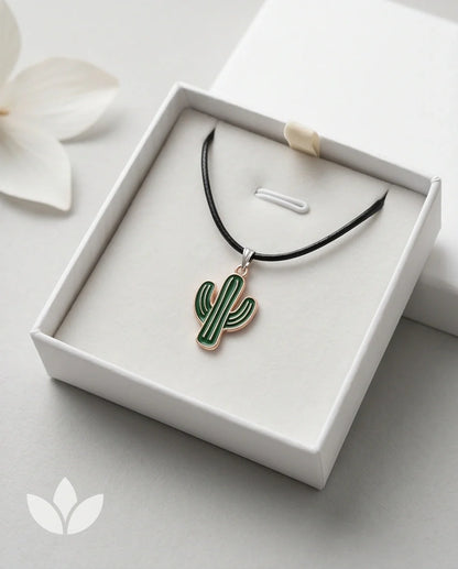 Gold and Green Cactus Pendant Necklace