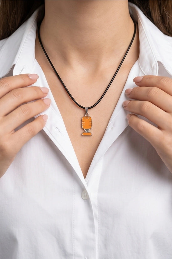 Silver Retro Orange Microphone Necklace