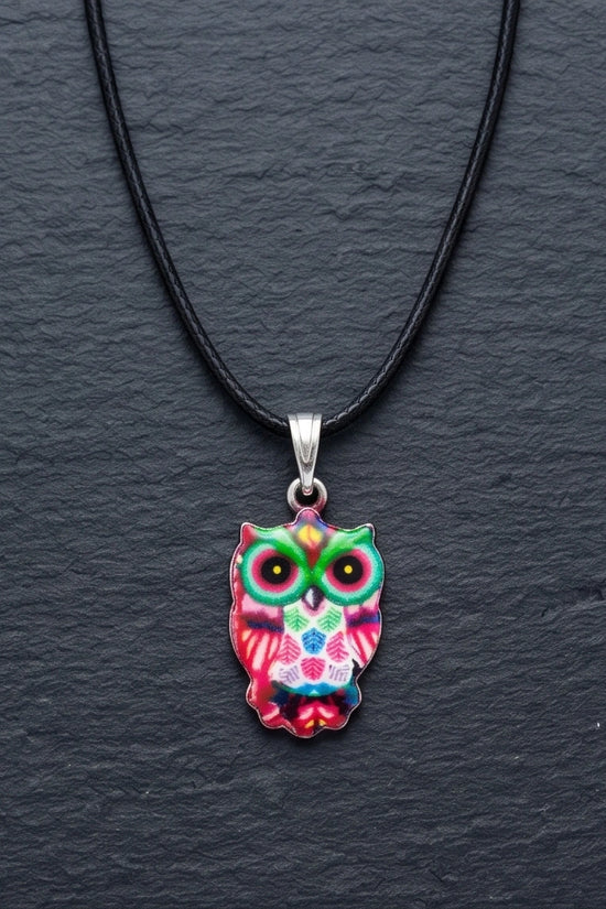 Vibrant Kaleidoscope Owl Totem Pendant Necklace