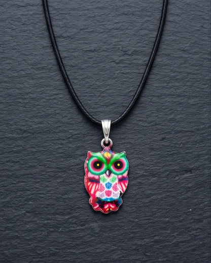 Vibrant Kaleidoscope Owl Totem Pendant Necklace