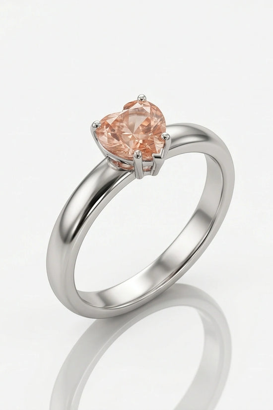Sterling Silver Heart-Cut Peach Morganite Solitaire Ring