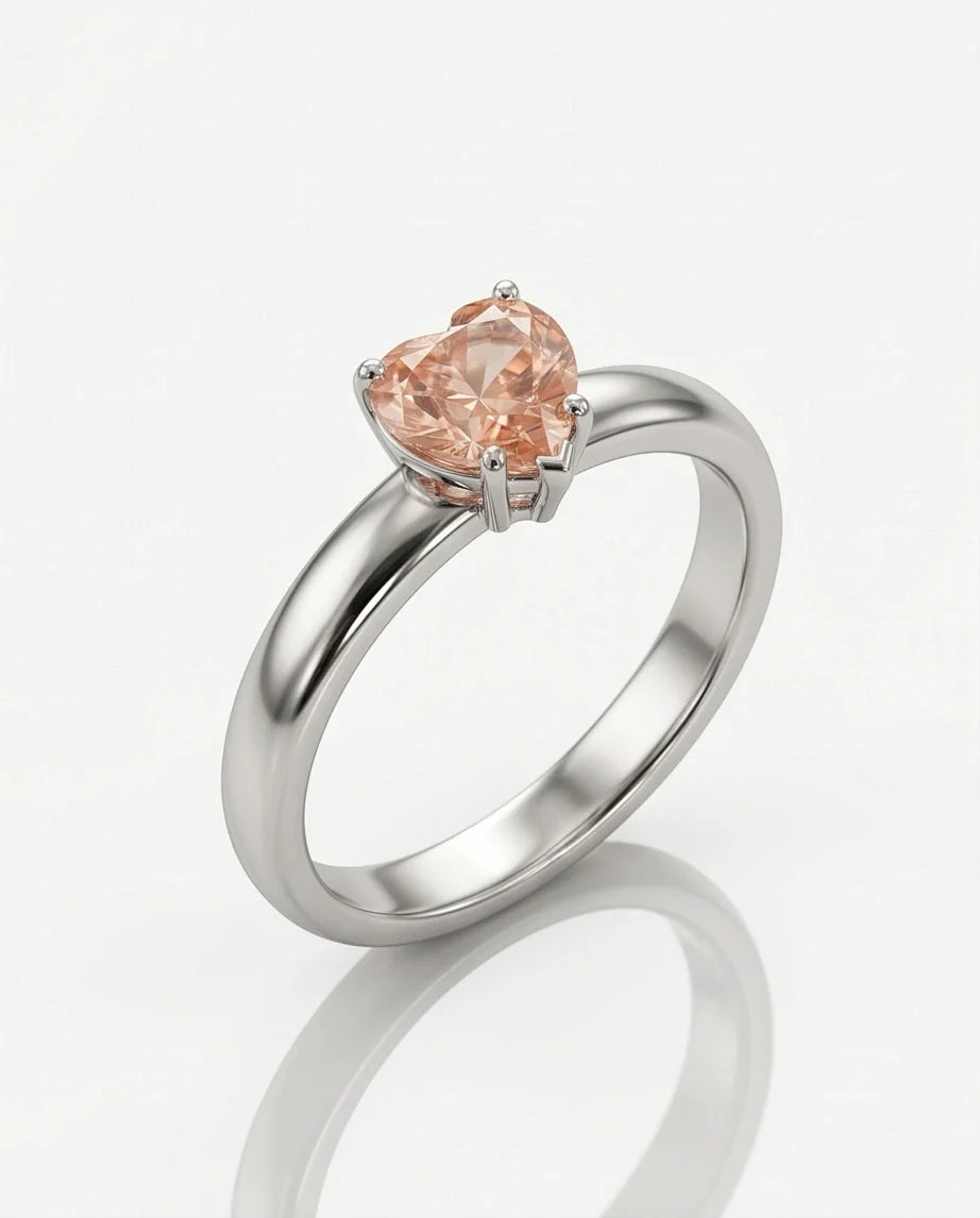 Sterling Silver Heart-Cut Peach Morganite Solitaire Ring