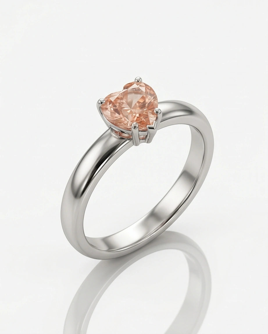 Sterling Silver Heart-Cut Peach Morganite Solitaire Ring