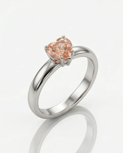 Sterling Silver Heart-Cut Peach Morganite Solitaire Ring