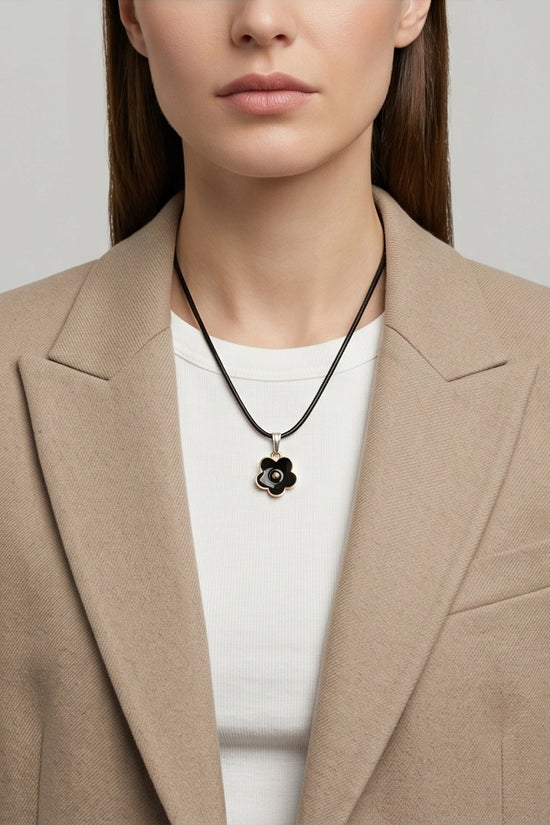 Gold and Black Minimalist Flower Necklace