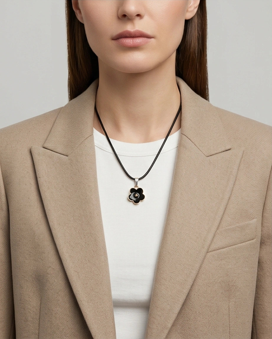 Gold and Black Minimalist Flower Necklace