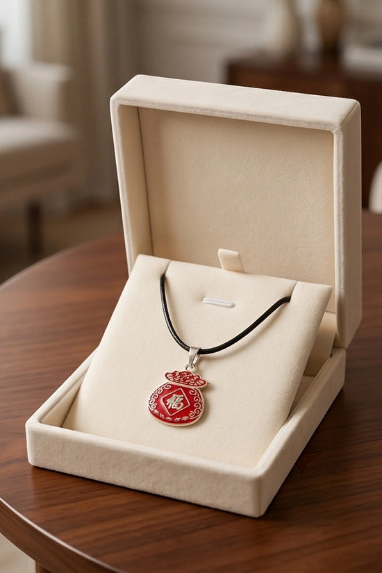 Traditional Red "Fu" Lucky Money Bag Pendant Necklace