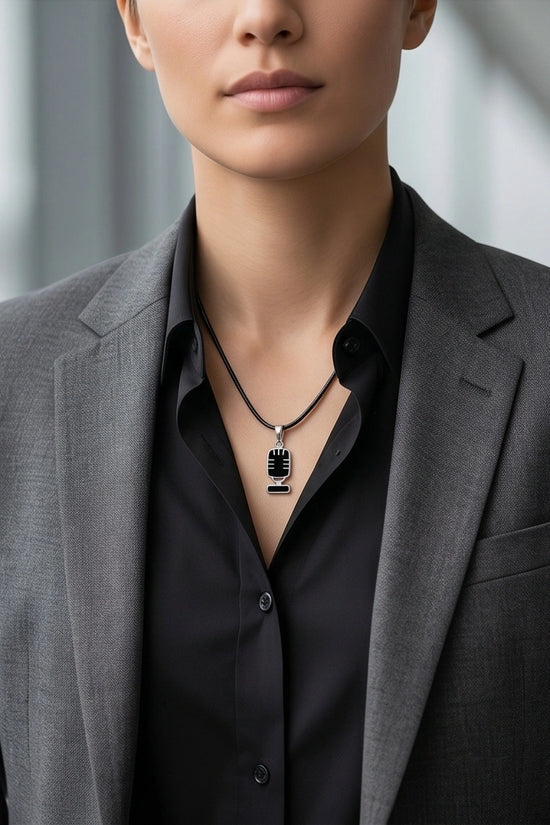 Silver Retro Black Microphone Necklace