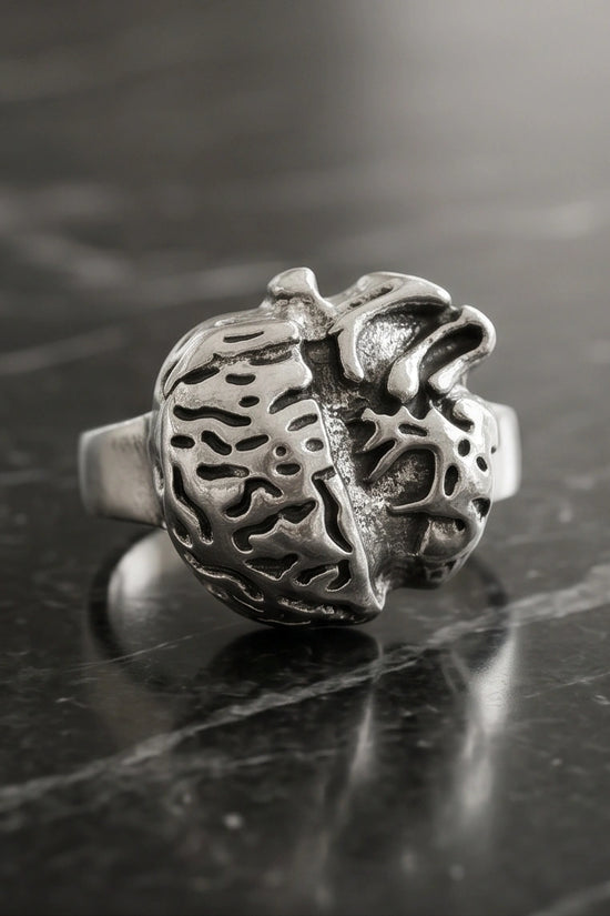 Gothic Sterling Silver Brain and Heart Split Ring