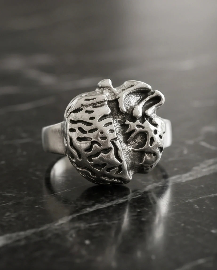 Gothic Sterling Silver Brain and Heart Split Ring