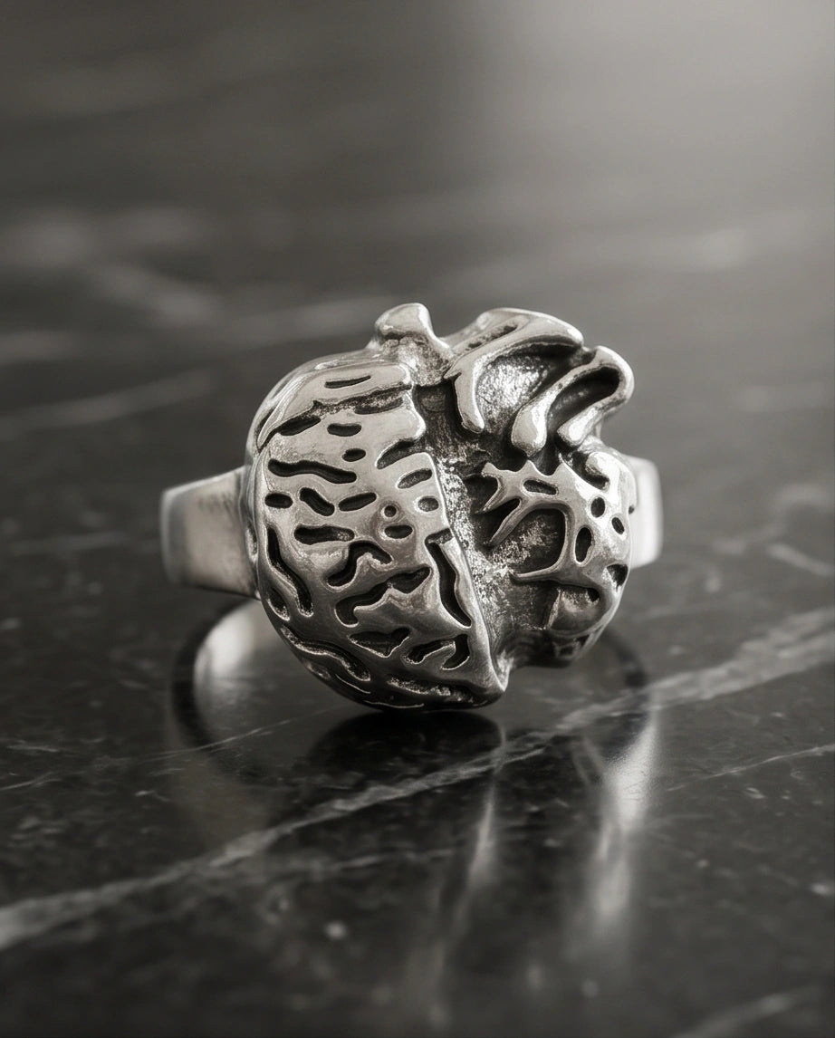 Gothic Sterling Silver Brain and Heart Split Ring