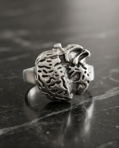 Gothic Sterling Silver Brain and Heart Split Ring