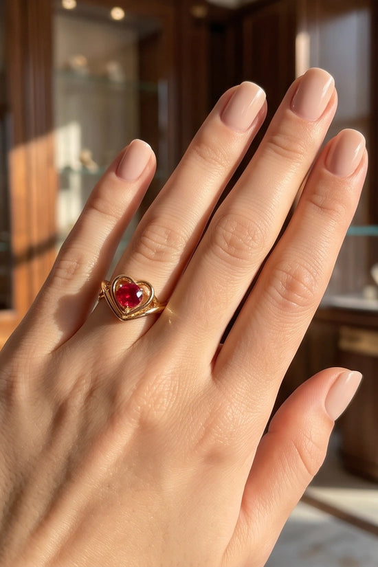 Gold Ruby Heart Twisted Infinity Ring