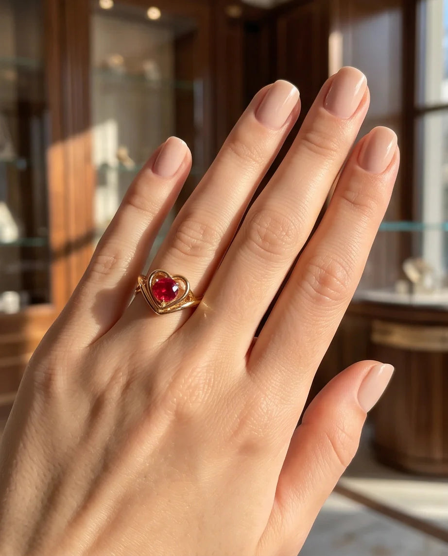 Gold Ruby Heart Twisted Infinity Ring