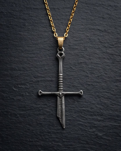 Silver Broken Sword Pendant Necklace