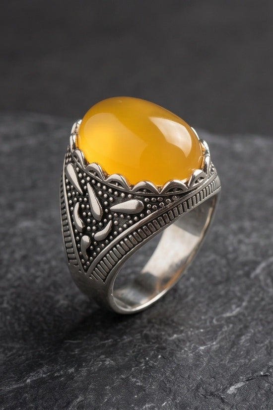 Sovereign Amber Agate Silver Ring
