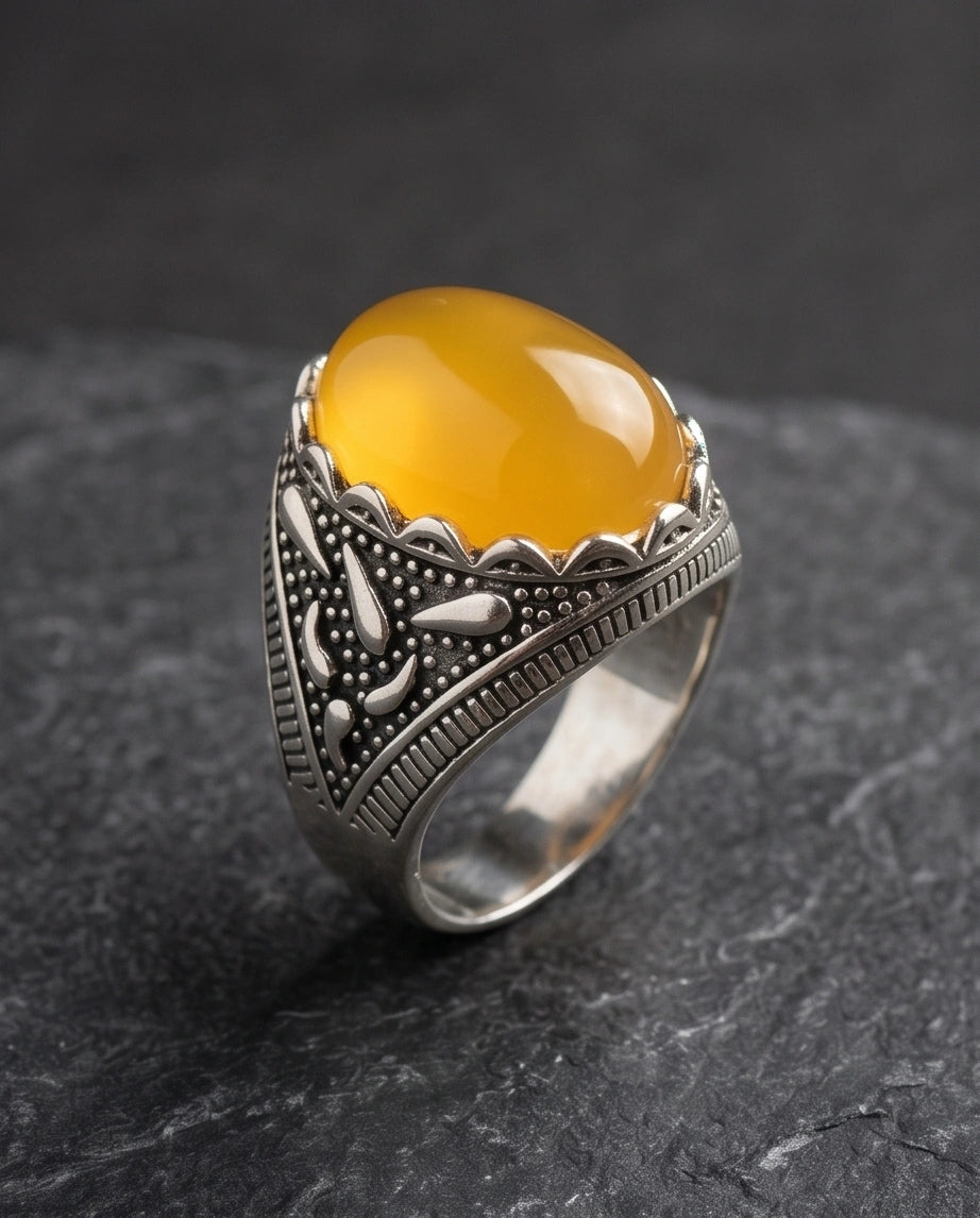 Sovereign Amber Agate Silver Ring