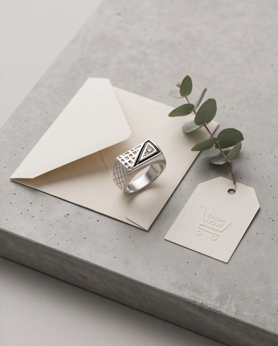 Split-Face Onyx & Clear Crystal Diamond-Mesh Silver Ring
