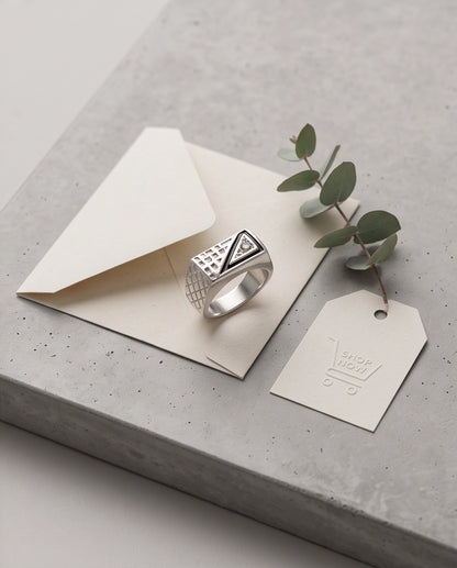 Split-Face Onyx & Clear Crystal Diamond-Mesh Silver Ring