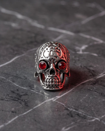 Ruby-Eyed Filigree Skull Ring