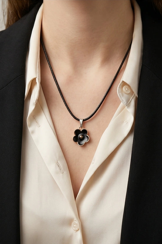 Gold and Black Minimalist Flower Necklace