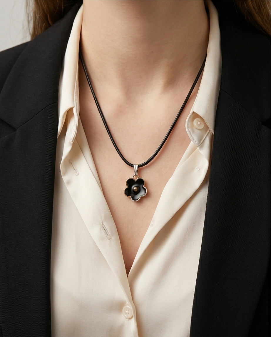 Gold and Black Minimalist Flower Necklace