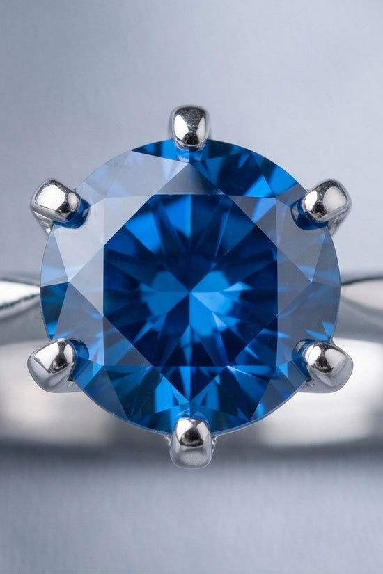 Sterling Silver Royal Blue Round Cut Solitaire Ring