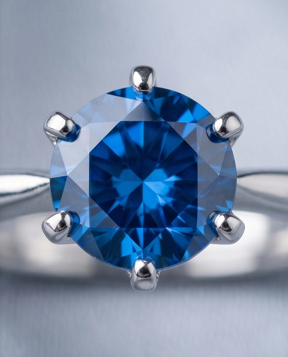 Sterling Silver Royal Blue Round Cut Solitaire Ring
