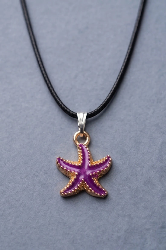 Textured Purple Starfish Enamel Pendant Necklace