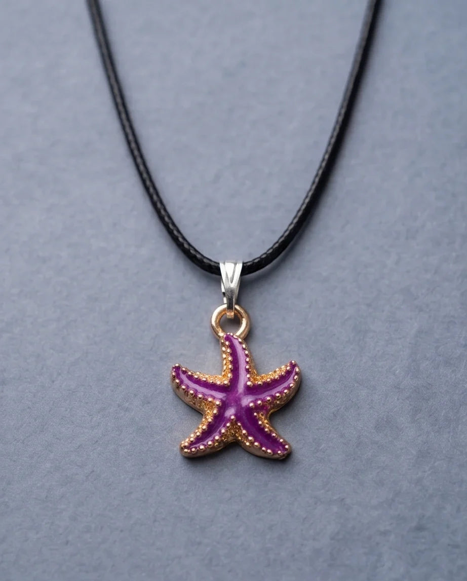 Textured Purple Starfish Enamel Pendant Necklace