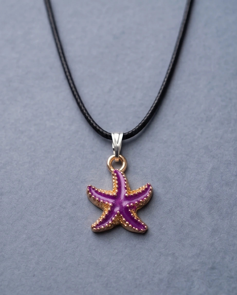 Textured Purple Starfish Enamel Pendant Necklace