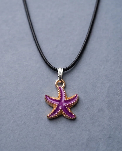 Textured Purple Starfish Enamel Pendant Necklace