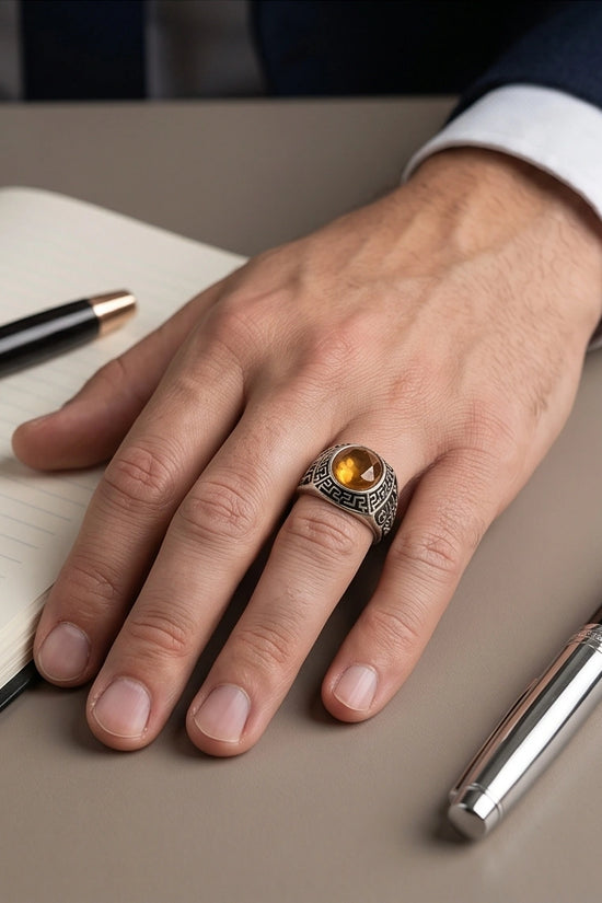 Vintage Amber Citrine Signet Ring