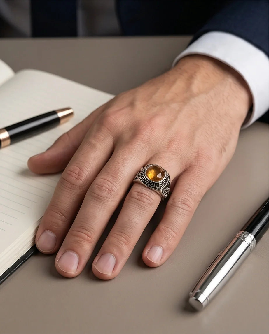 Vintage Amber Citrine Signet Ring