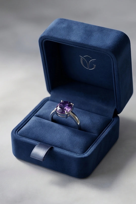 Sterling Silver Oval Amethyst Solitaire Ring