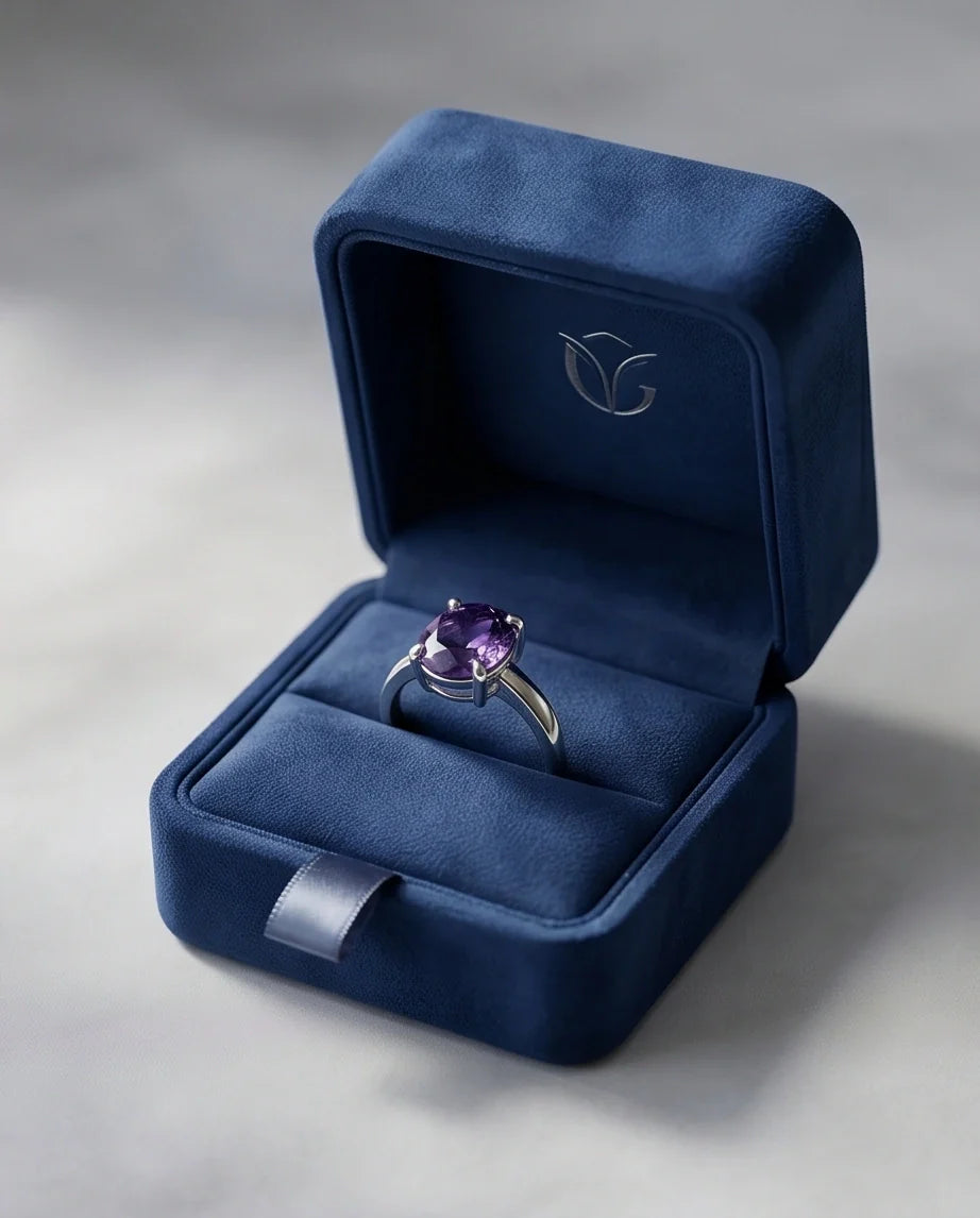 Sterling Silver Oval Amethyst Solitaire Ring