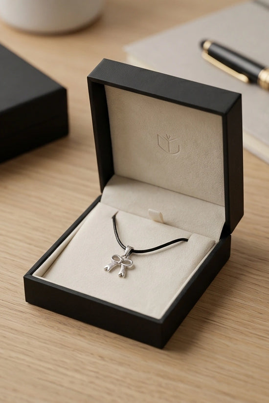 Silver Polished Ribbon Bow Necklace