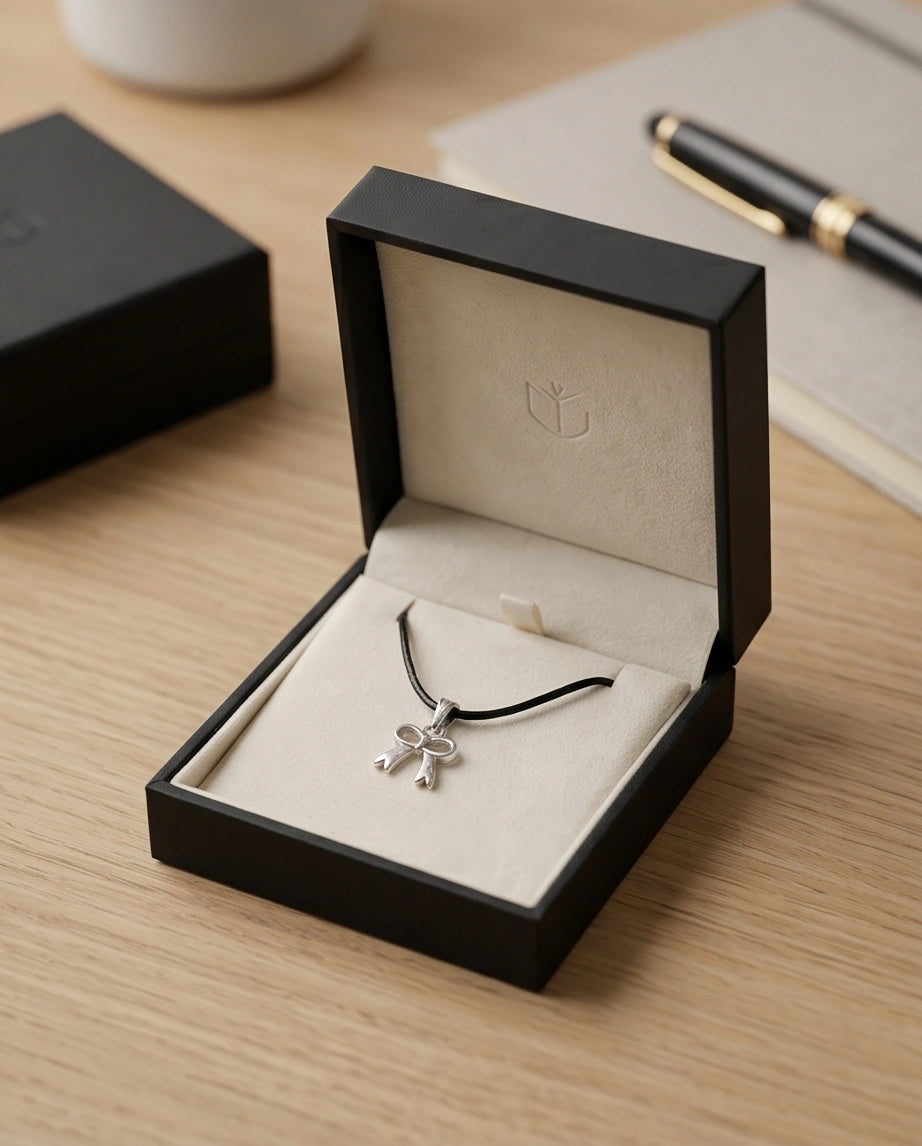 Silver Polished Ribbon Bow Necklace