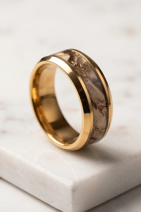 Gold Camouflage Textured Band Ring