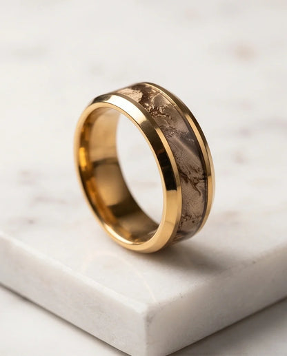 Gold Camouflage Textured Band Ring