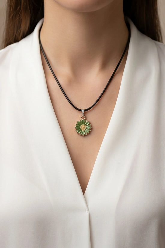 Gold and Green Daisy Pendant Necklace
