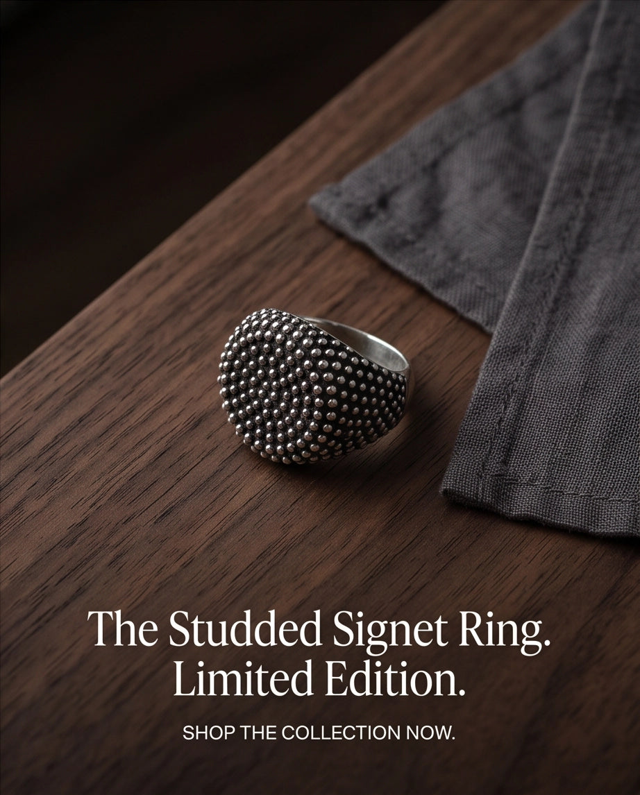 Pointillist Dotted Domed Signet Silver Ring