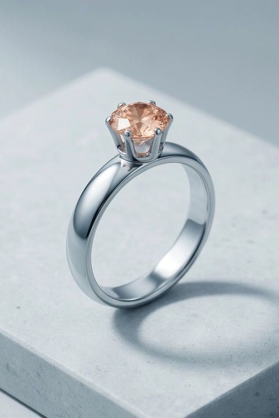 Sterling Silver Round-Cut Vintage Crown Peach Morganite Solitaire Ring