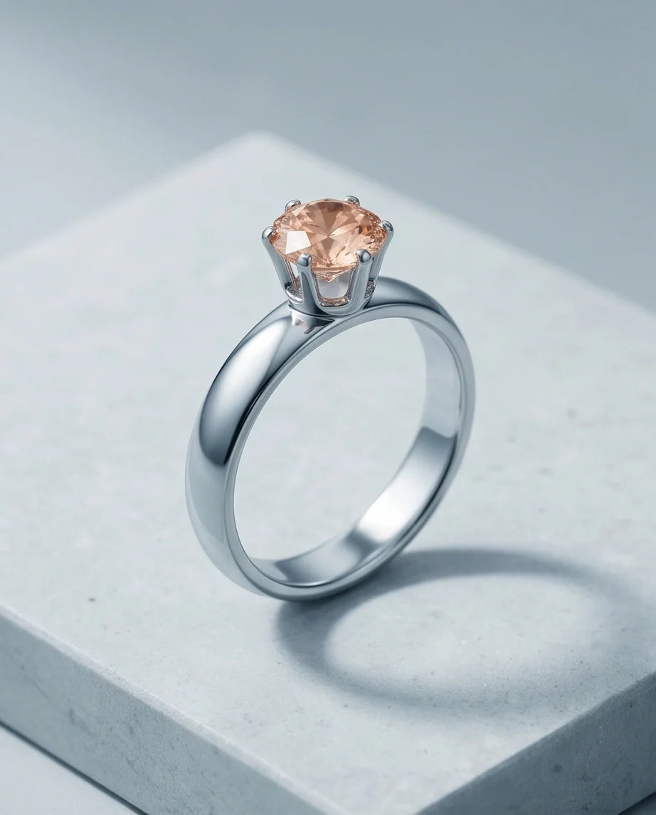 Sterling Silver Round-Cut Vintage Crown Peach Morganite Solitaire Ring