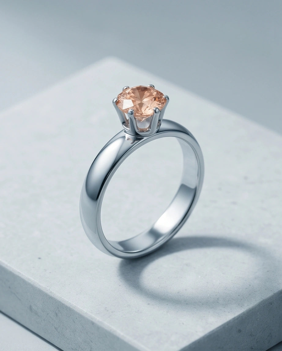 Sterling Silver Round-Cut Vintage Crown Peach Morganite Solitaire Ring