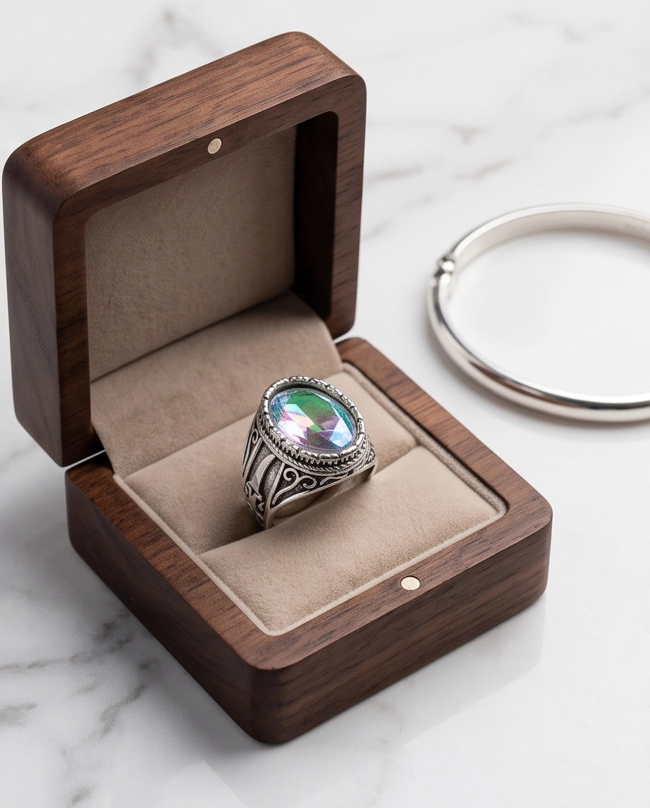 Iridescent Mystic Quartz Silver Ring
