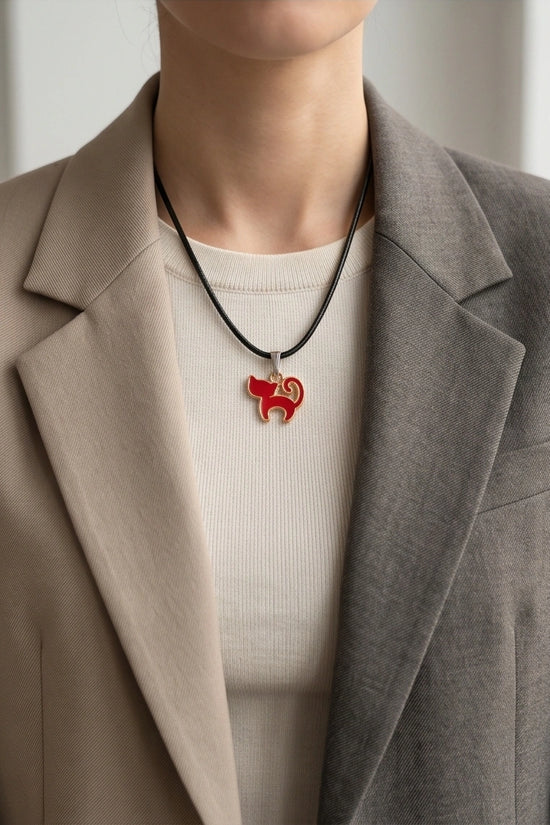 Gold and Red Cat Pendant Necklace