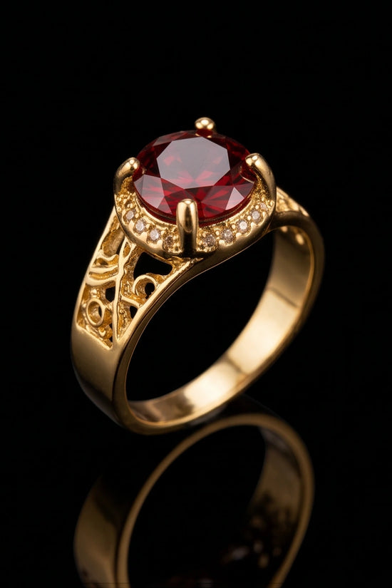 Golden Crimson Halo Filigree Ring