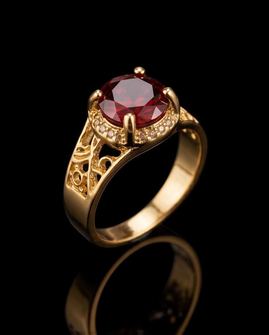 Golden Crimson Halo Filigree Ring