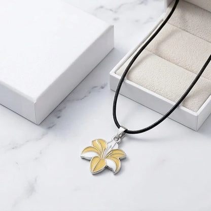 Elegant Pastel Yellow and White Lily Enamel Pendant Necklace